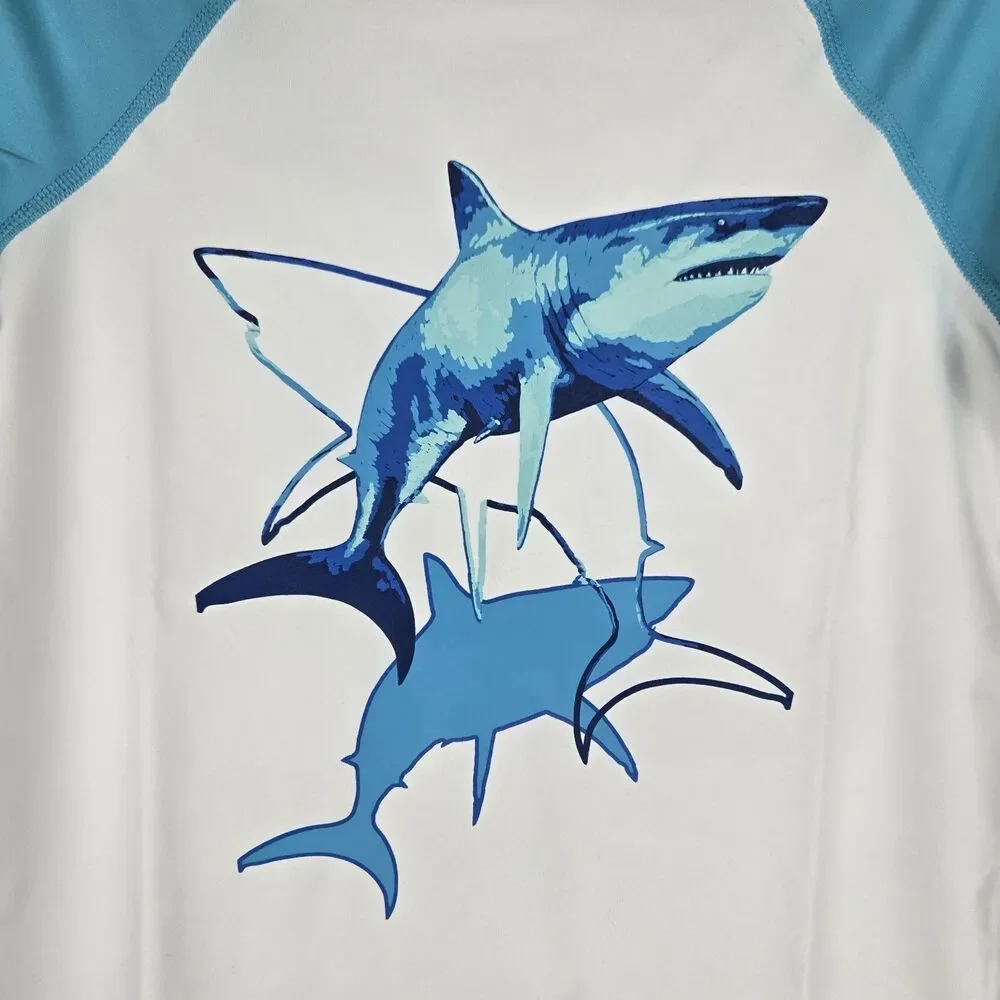 Land's End Boys Size Medium (8) Rash Guard Short Sleeve Shirt Shark‎